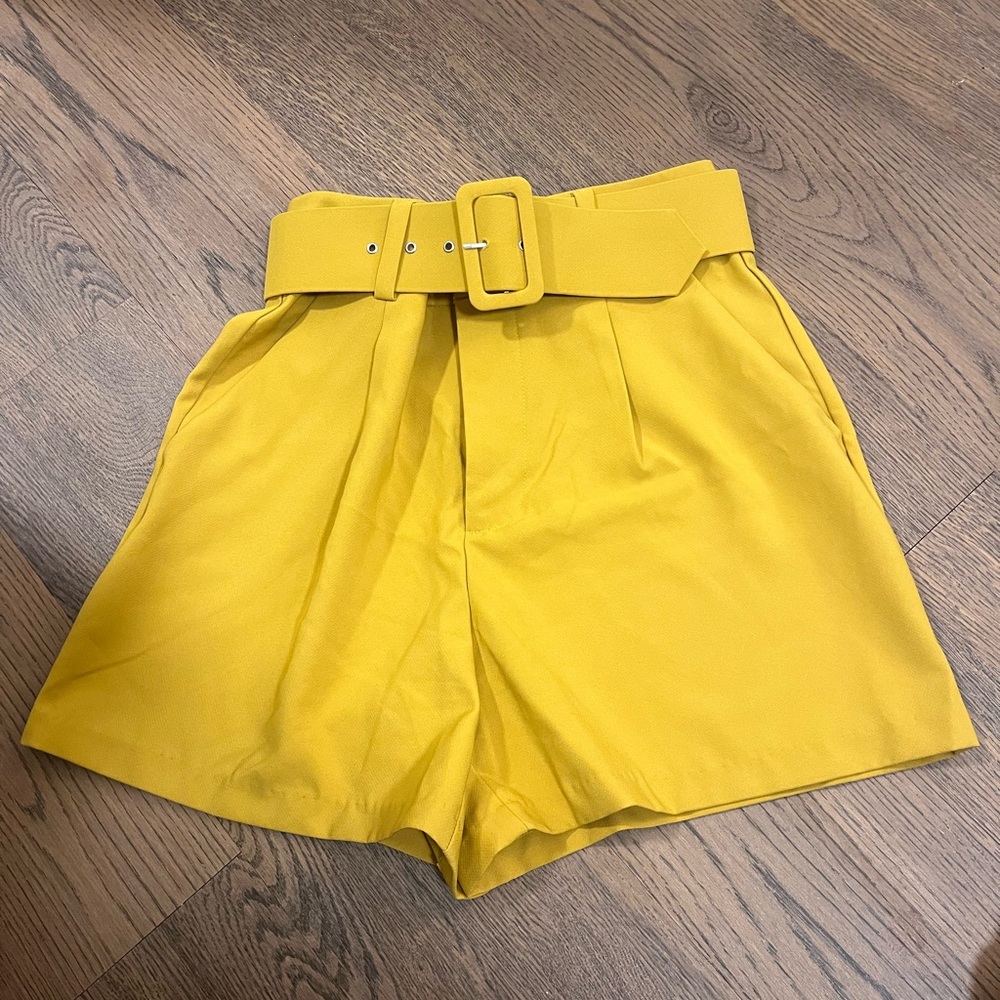 Yellow Belted Dress Shorts